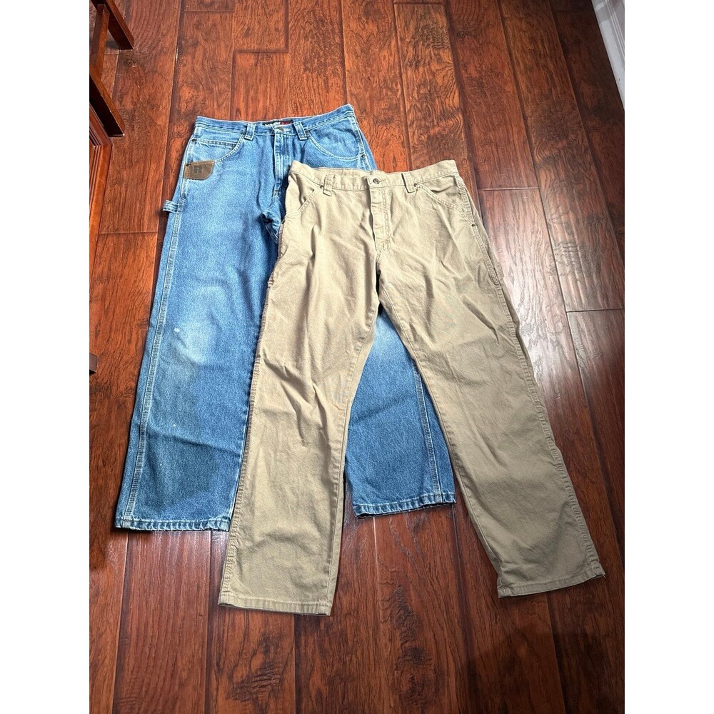 Set of 2 Wrangler RIGGS Carpenter Pants 34x32 Blue & 34x30 Khaki